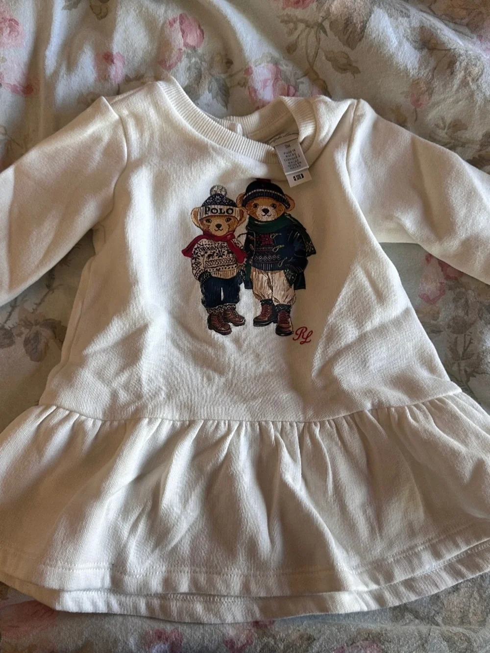 Ralph Lauren Polo Bear White Long Sleeve Dress Girls 3M